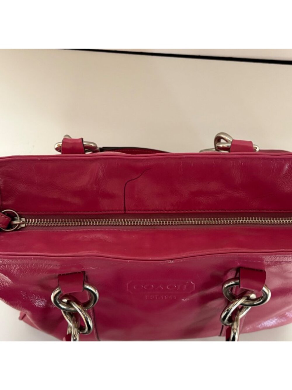 Coach Gallery Tote Pink Patent Leather Shoulder Purse F12869 Large Handbag - Picture 5 of 15